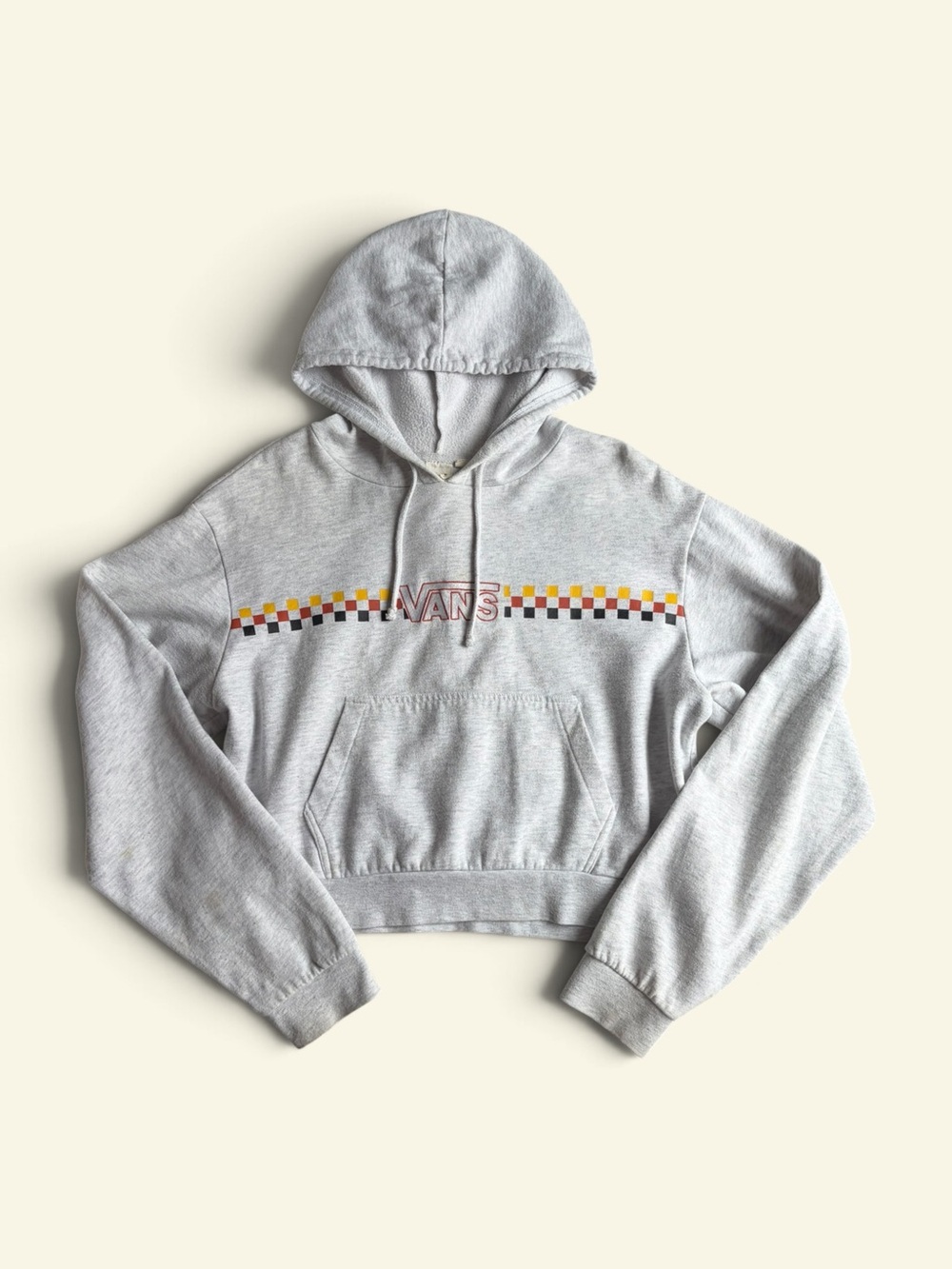 Vans Womens XL Cropped Hoodie Gray Checkerboard Skate Sweatshirt Pullover Crop